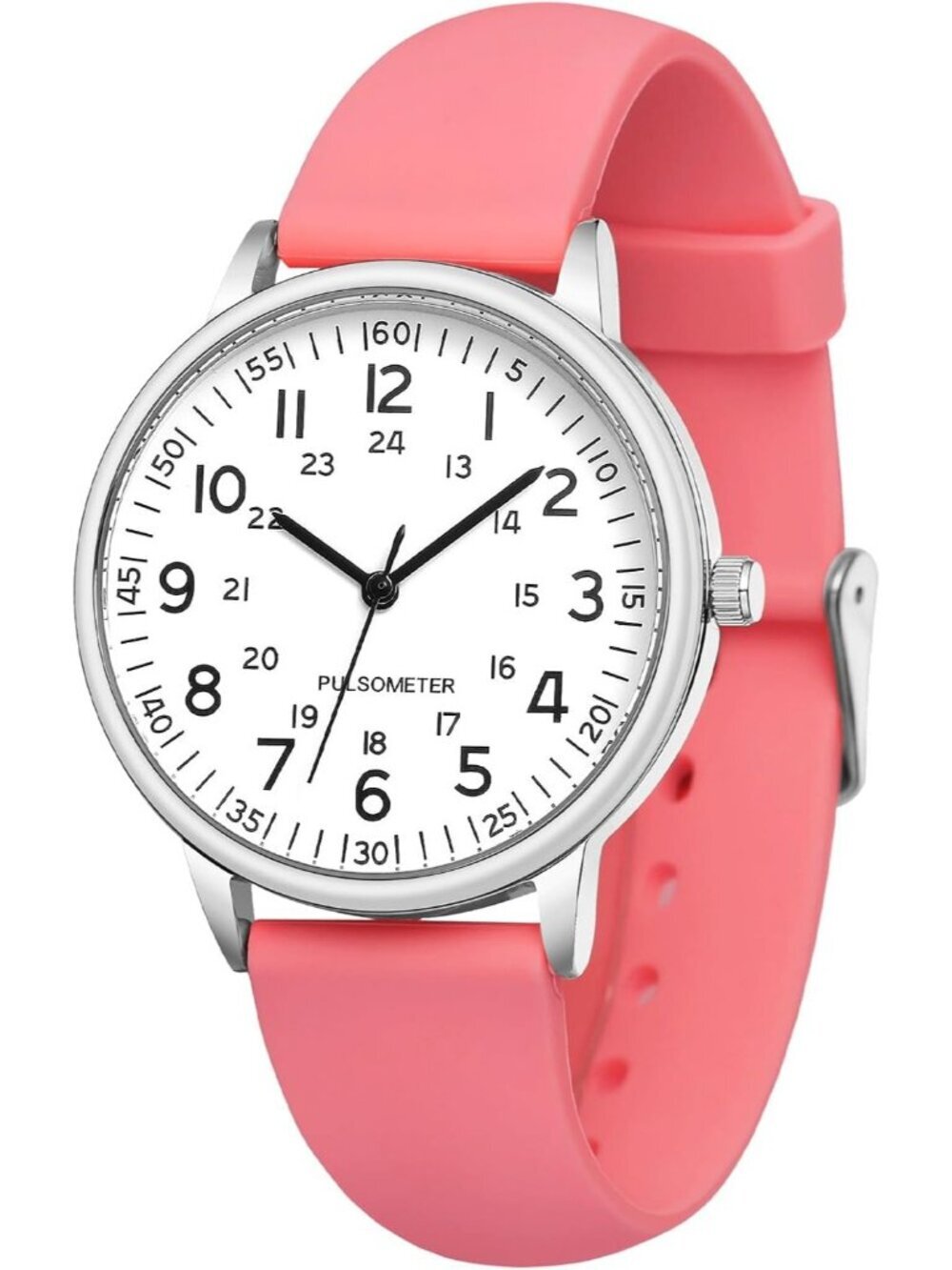 Women's Pink White Analog Quartz Solid Silicone Band Read Dial Nurse Wrist Watch